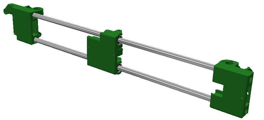 STEP 1 Insert two M8x420 linear rods into the printed x-end motor bracket STEP 2 Slide two LM8UU linear bearings onto