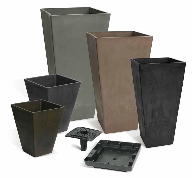 Valencia Square Taper Algreen Valencia Made from Stone, Wood & Recycled Plastic Watering Tray Elevated Plant Shelf 10 x 13 Square Taper (with Watering Tray) 067151173267 17326 Black 067151171263
