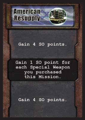 Knight needs a 4 or higher to do 1 damage to the Target, he rolls a 3, missing with his CBU. Home-Bound Flight On the way home, I draw the Home-Bound Event card: American Resupply. This is perfect!