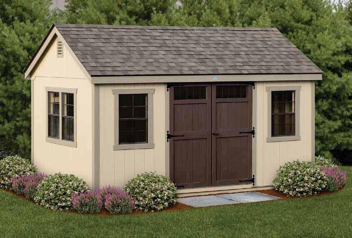 Window and Carriage Doors 10'x16' A-FRAME WORKSHOP Almond T1-11 Siding Clay Trim Brown