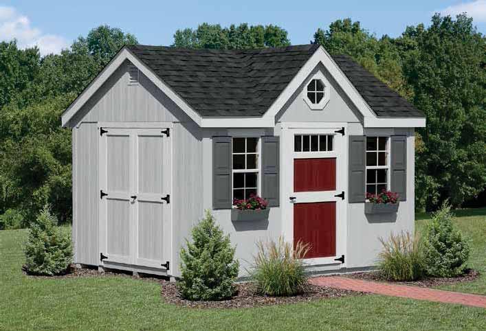 Flower Boxes, Transom Window Door 10'x14' CAPE COD A-FRAME Brown T1-11 Siding