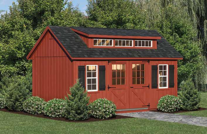 Mini Row Dormer Deluxe DELUXE FEATURES 2x4 pressure-treated floor joists 16" on center 5/8" CDX flooring 2x4 studs 16" on center 30-year architectural shingles with tar paper 6' 4 1 2" wall height