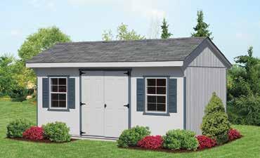 Optional: steeper roof 10'x16' Quaker White with white trim and dual gray shingles.