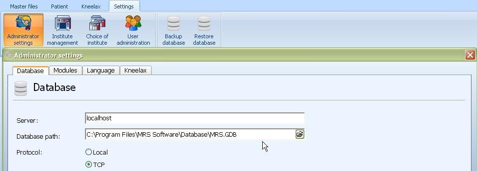 4.3.6 Database In this option, the database location