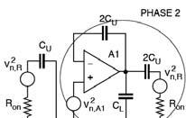 Noise analysis Noise calculations nd -order ΔΣ modulator with two delaying integrators Electronic noise in any ΔΣ modulator is caused by the op-amps noise and by the kt/c noise in the capacitors The