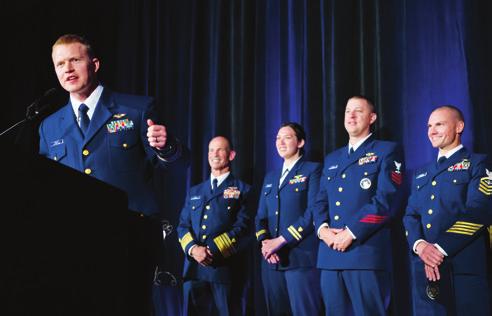 Bender Award for Heroism was presented to the crew of the CG-6029 from Air Station Astoria in Oregon, which included LCDR James Cooley, LT Adriana Gaenzle, ASTC Joel Sayers and
