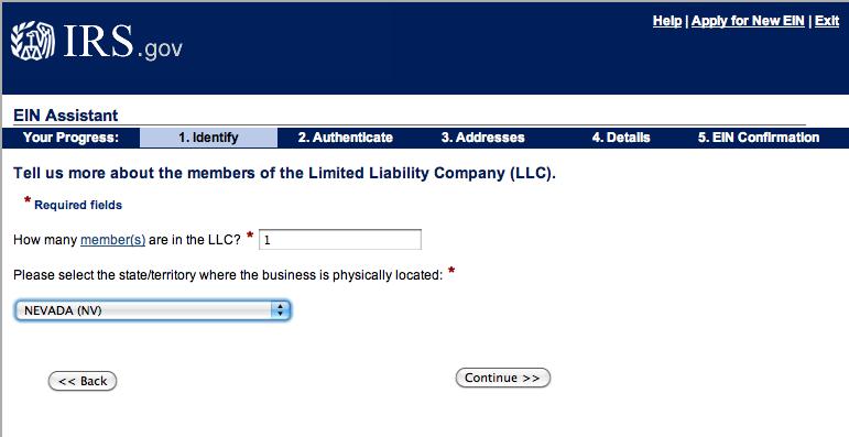 Screen 4: Insert the number of owners in the LLC either 1 or 2 (or more, as appropriate) and then select your State.