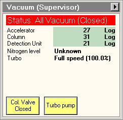 Talos on-line help User interface 126 29 Vacuum (Supervisor) The Vacuum Control Panel.