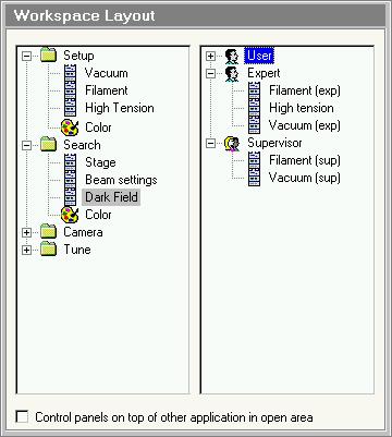 Talos on-line help User interface 133 31 Workspace layout The Workspace Layout Control Panel. The Workspace Layout Control Panel provides the tools for adjusting the worksets to user preferences.