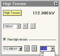 Talos on-line help User interface 73 Free high tension Through the Free high tension control any high-tension setting between 0 and 120 kv can be set with a minimum step size of 10 volts.