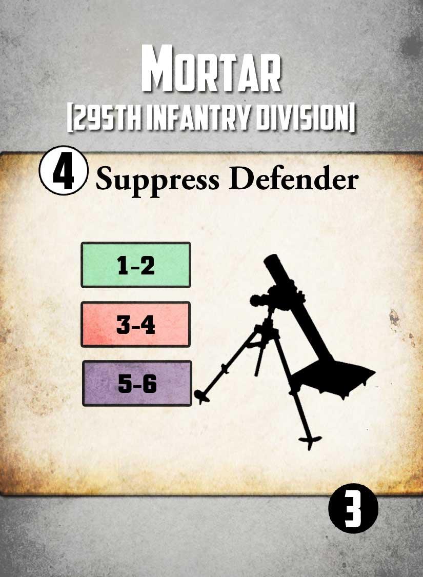 Playing the Game:Wehrmacht Cards Suppress Defender There is one type of Wehrmacht Card with the Suppress Defender effect: the Mortar.