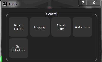 4.1 Tools - General Window The Tools, General sub-window may contain five (5) access buttons: Reset DACU, Logging, Client List, Auto Stow