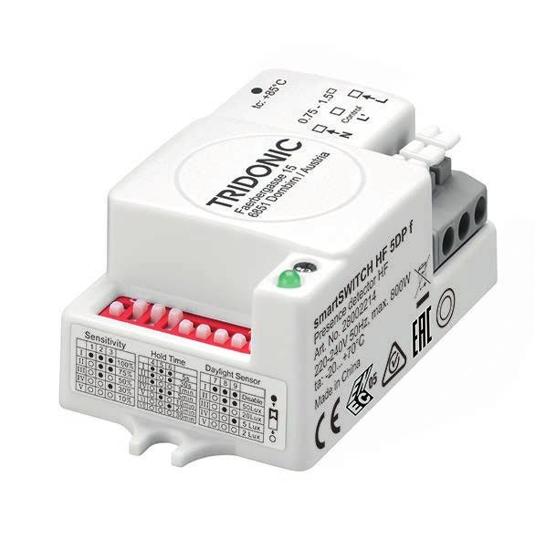 ACCES- SORIES smartswitch HF 5DP f Automatic switching based on motion and light level Product description Motion detector for luminaire installation Motion detection through glass and thin materials