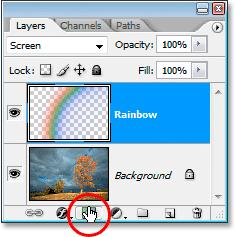 Step 7: Add A Layer Mask To The Rainbow Layer With the Rainbow layer still selected, click on the Add A Layer Mask icon at the bottom of the Layers palette: Click the Add A Layer Mask icon at the