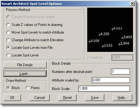 48 Smart Architect Level 2 Training Guide Figure 3.1.1 Convert Points to Spot Levels: Use this to convert spot levels from Points to Blocks.