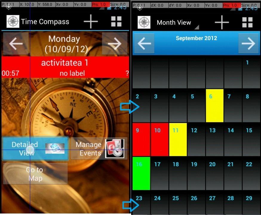 Prin apăsarea butonului respectiv se generează o interfată grafică similară cu cea din figura 7.10 în care sunt evidențiate zilele în care sunt planificate activități.