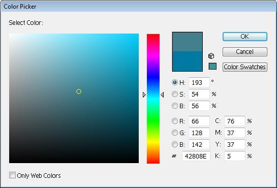 Use the Transparency Panel and the Color Picker Selected hue Color field Selected hue Saturation values range from 0% to 100% Brightness