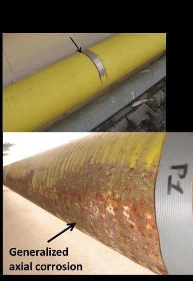 Figure 10 - Transducers made of Ni and FeCo strips installed on the gas pipeline Figure 11 - Generalized corrosion and artificial defects.