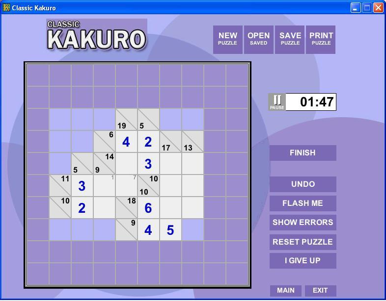 CLASSIC KAKURO Welcome to Classic Kakuro. Classic Kakuro is essentially a numeric crossword puzzle with one hitch.