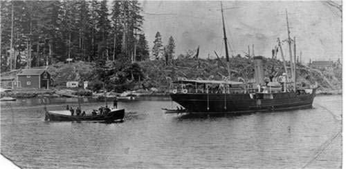 1906 Cecil Doutre, Dominion Superintendent of Wireless Stations for the Department of Marine and Fisheries, and Eddie Hughes, Project Engineer, sail on the Marine &