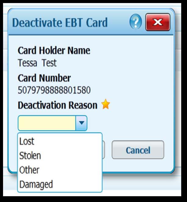 The Deactivate button can also be used if the Primary Cardholder changes for the family. Click Deactivate and then choose Deactivation Reason: Other.