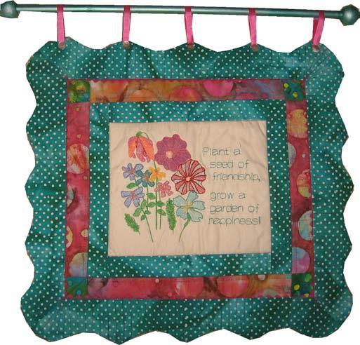 The quilted frame makes a beautiful border and the handlook quilt stitch will fool all but the most experienced of quilters!