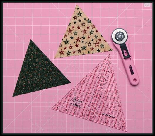 Method Making Fabric Triangles 1. From both the green and cream pieces of fabric, cut a 6 strip along the width of each fabric. 2.