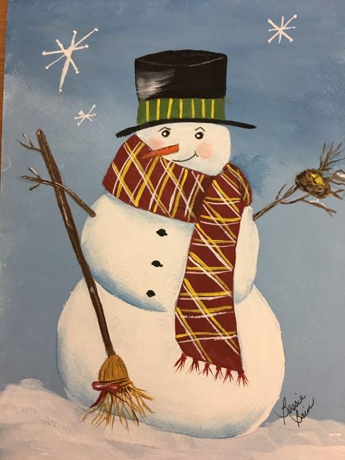 Acrylic snowman painting This painting will be completed with acrylic paint on 11 x 14 canvas. You will be expressing your own artistic creations.