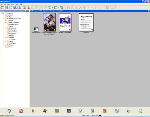 Scanarea Vizualizarea elementelor 2 ScanSoft PaperPort 11SE furnizează câteva moduri de vizualizare a elementelor: Vizualizarea Desktop afişează elementul din directorul selectat printr-o miniatură