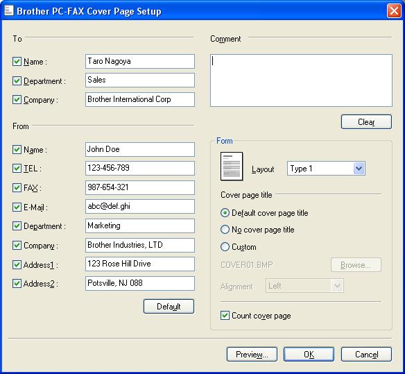 Programul software Brother PC-FAX (numai pentru MFC-9120CN şi MFC-9320CW) Simple style (Stilul simplu) 5 Facsimile style (Stil facsimil) 5 5 Instalarea unei pagini copertă 5 Din caseta de dialog