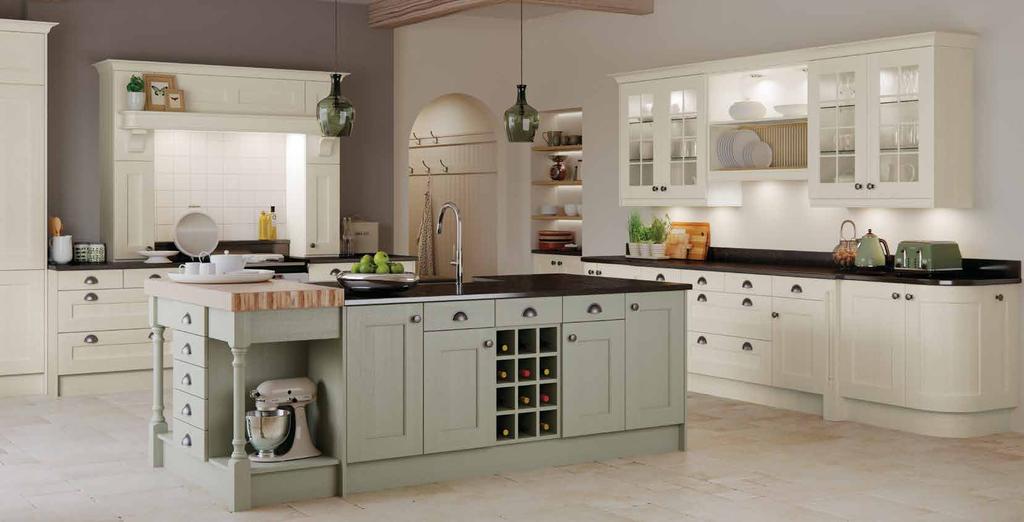 Painted & Stained WAKEFIELD Ivory & Sage Green All Wakefield doors, drawerfronts and frames are available in 21 standard paint colours.