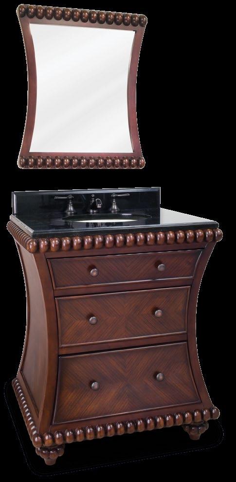 Rosewood Beaded This 30 wide solid wood vanity features a rich rosewood finish with hand-carved beaded details.