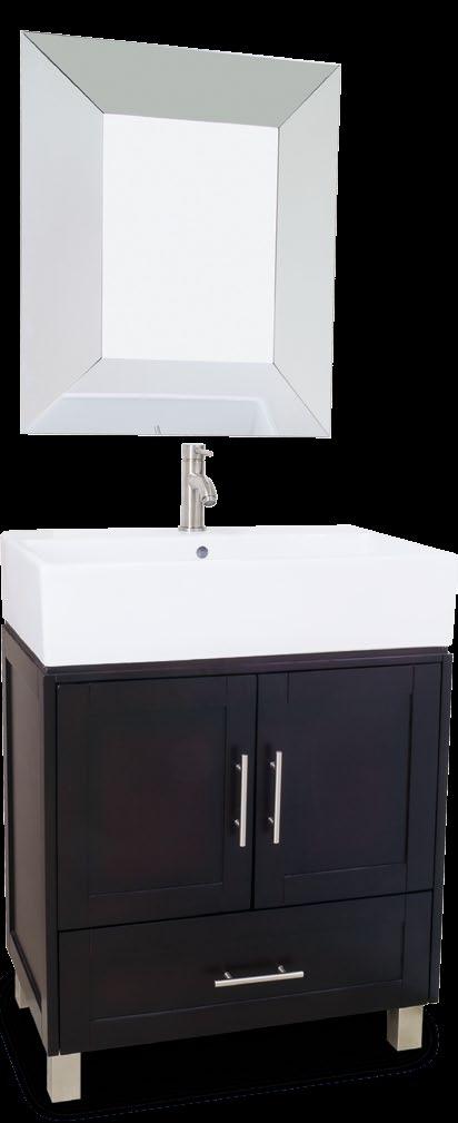 York Vessel The oversize vessel bowl top and clean shaker cabinet make this 28 solid wood vanity feel at home in an urban setting.
