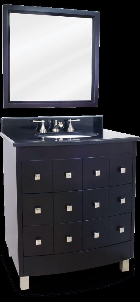 Chelsea Espresso This 31-1/2 wide solid wood vanity features geometric drawer fronts and square satin nickel hardware to add depth to this modern chest, yet the warm espresso finish allows this