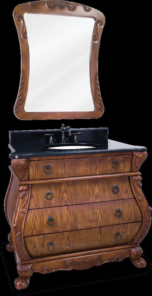 Normandy Chest This 38-1/2 wide solid wood vanity has a warm chestnut finish that showcases the depth and dimensions of the wood grain and burl.