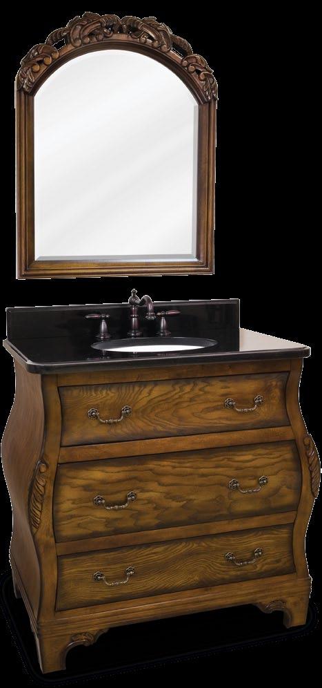 Walnut Bombé A rich walnut finish beautifully accents the burled veneer drawer fronts on this 34 solid wood traditional vanity.