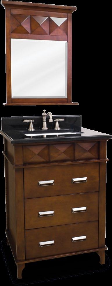 Lexington Modern This 26 masculine vanity has a rich chocolate brown finish with faceted carvings and clean lines, making it a perfect addition to transitional to modern décor.