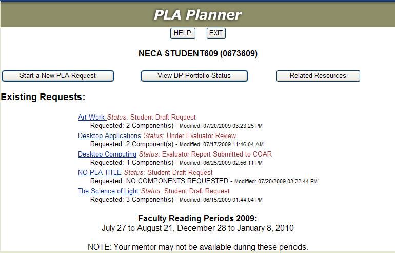 Getting to Know PLA Planner Home 1 Help Guides and technical resources 2 Exit Exit to MyESC 3 Start a New PLA Request This button allows you to create a new PLA Request.