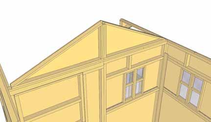 Screw from the bottom of gable framing down into Top Plate and Wall. Gable Notch Siding is flush with framing 38.