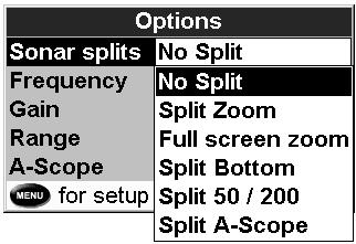 9 Sonar fishfinding: Displays To show the Sonar display, press, then select Sonar. There are five kinds of sonar display.