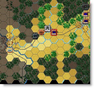 Notice there is still movement remaining, but there are a number of hexes that the unit cannot enter due to the enemy unit if spotted, its zone of control