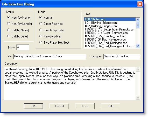 SCENARIO SELECTION Insert the Danube Front CD, if you haven t already, and after the introductory cinematic you will be taken to the File Selection Dialog.