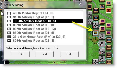 If you place your cursor on the map (not the dialog), you will see it is now a Crosshairs in a circle - like a sight on a gun - and you are ready to fire. Right click on the enemy unit.