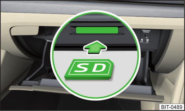 Card SD Fig. 13 Introducerea cardului SD (nu este valabil pentru modelul Fabia) Cardul SD sare în poziţia de extragere.