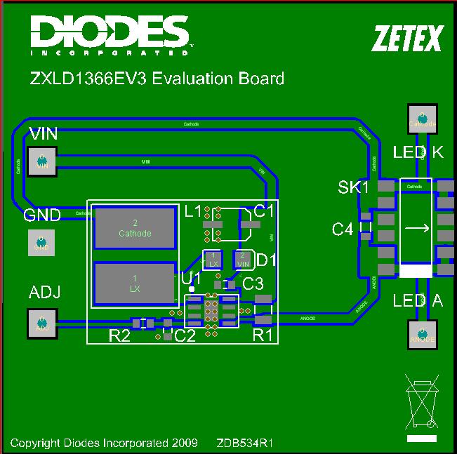ZXLD1366EV3 Evaluation Board - BOM Ref Value Package Part Number Manufact Notes urer R1 0R2 1210 SR732ETTDR200F KOA 1%, 100ppm R2 1kΩ 0805 Generic - - C1 10uF 100V SMD NACEW100M1006.