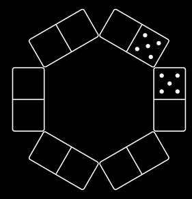 . Dominic wants to place the six dominoes above in a hexagonal ring so that, for every pair of adjacent dominoes, the numbers of pips math.