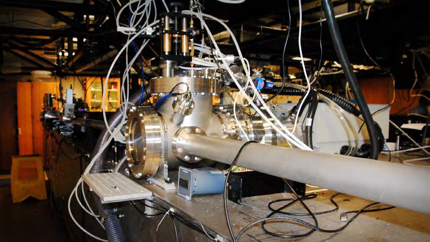 Figure 4.9: The attosecond beamline. The closer chamber on the right side of the photo is the HHG generation chamber. 4.3.