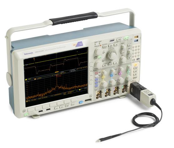 For example, you can trigger on a RF pulse of a specific length or use the spectrum analyzer channel as an input to a logic trigger, enabling the oscilloscope to trigger only when the RF is on while