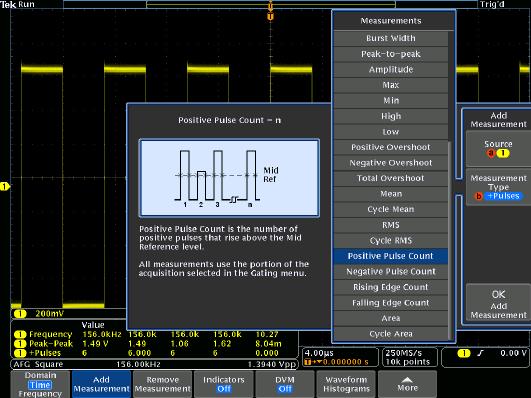 The oscilloscope offers a comprehensive set of integrated analysis tools including waveform-and screen-based cursors, automated measurements, advanced waveform math including arbitrary equation