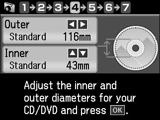 4. Press l or r to select Print on CD/DVD, then press OK. You see this screen: 5. Select 1-up, 4-up, or CD/DVD Variety (10-up) to indicate the number of photos in the layout, then press OK. 6.